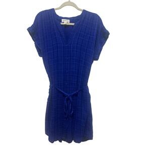 Cloth & Stone Belted Shirt Mini Cotton Blend Blue Plaid Pattern Dress Medium
